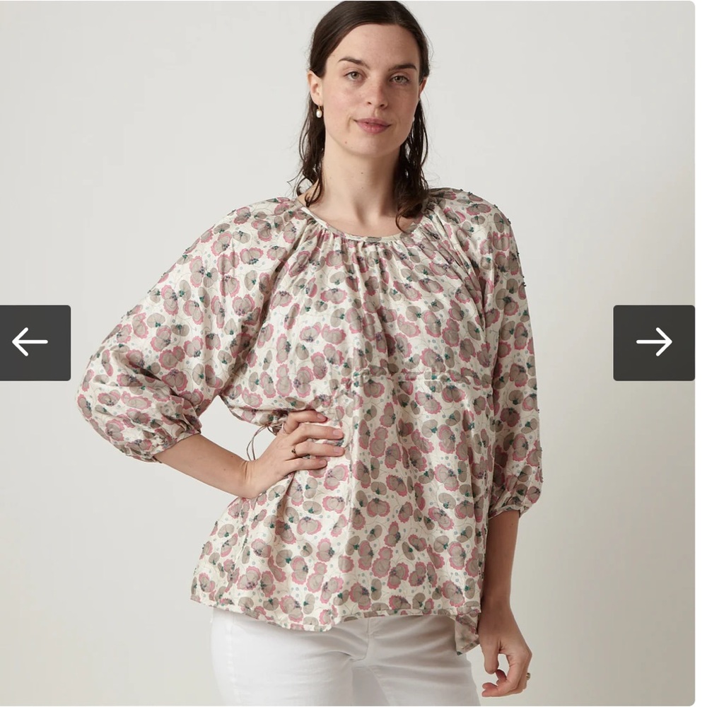 Bunon NWT Silk Maternity Blouse Blue Floral One Size